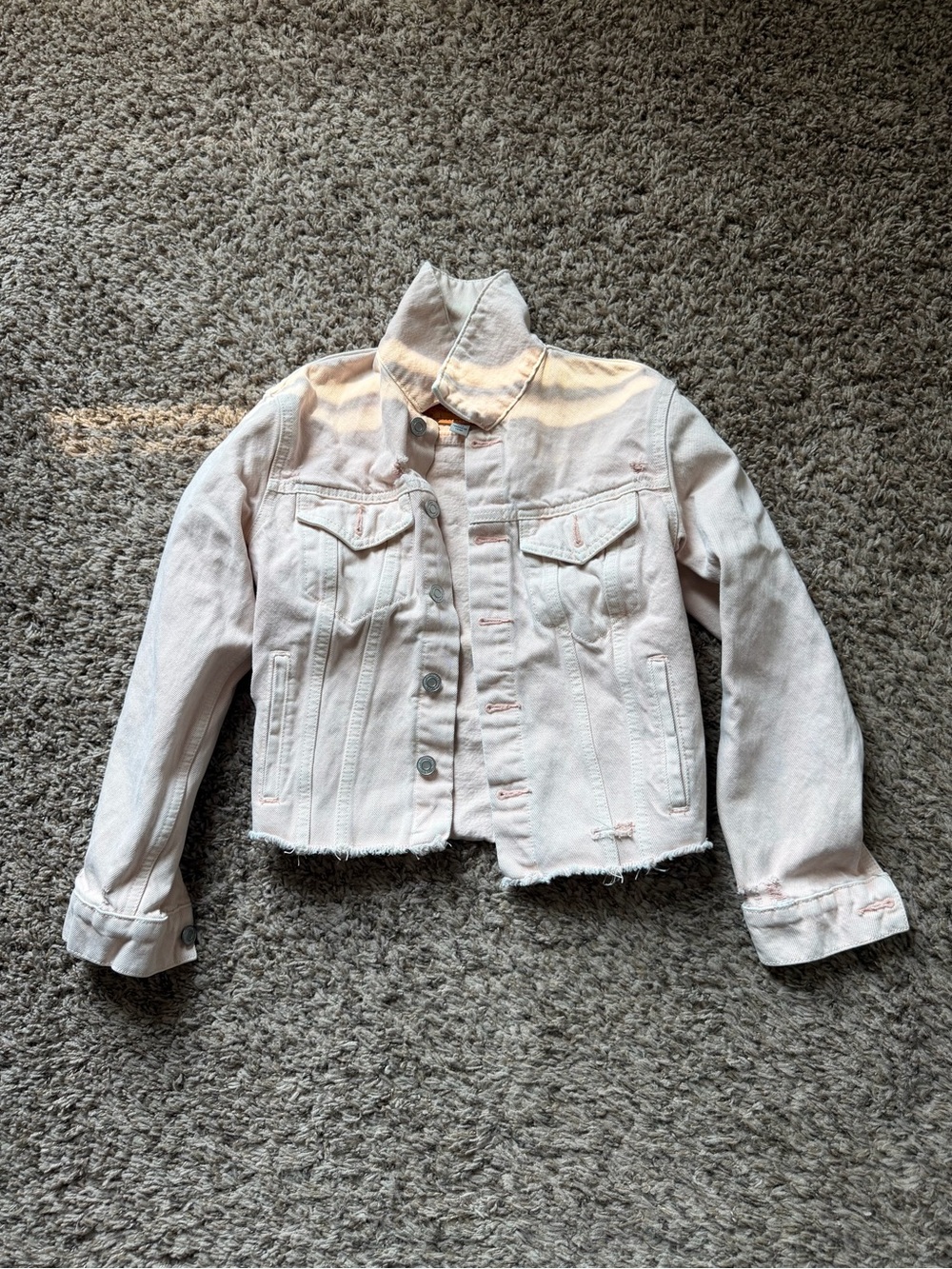 Lucky Brand Size Small Light Pink Distressed Raw Hem Denim Jacket